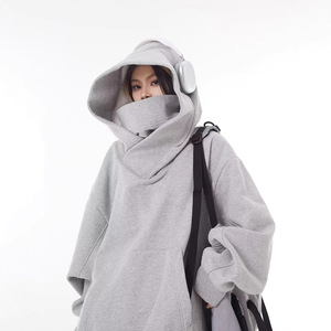 Sudadera con Capucha Forrada con Patrón de Corazones de Piel de Conejo, Estilo Americano, Marca de Moda, Estilo Funcional, Cuello Alto, para Hombre - Product Image 1