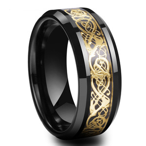 8mm gümüş/mavi/siyah Celtic ejderha düğün Band erkekler Tungsten karbür halkalar - Product Image 5