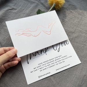 นามบัตรลายเส้นนามธรรมแบบมินิมอล งานศิลปะฟอยล์สีโรสโกลด์ พิมพ์โลโก้ตามสั่ง กระดาษสีขาว การ์ดขอบคุณ - Product Image 2
