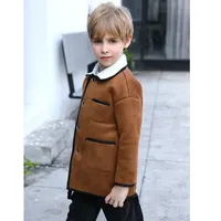 2023 nuovi arrivi giacche invernali in pelle scamosciata per bambini giacca in pile di pelliccia spessa con collo di pelliccia giacca in pelliccia sintetica per bambini