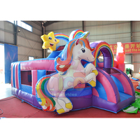 Château Gonflable Arc-en-ciel avec Toboggan et Trampoline Commercial MICO M5620 Certifié CE Capacité 300-500kg
