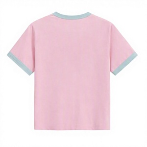 Nouveau T-shirt personnalisé 260G pour femme, col ras du cou avec surpiqûres contrastées, coupe ample et mignonne, manches courtes simples - Product Image 2
