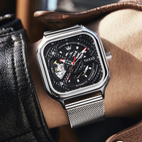 Sélectionné de luxe pour hommes montre-bracelet mécanique carré creux Art Squelette Design en acier inoxydable résistant à l'eau Texture esthétique