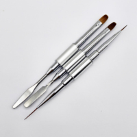 Nouveau pinceau en métal argenté mat pour ongles, liner d'art pour manucure, pinceau double tête pour polygel et vernis à ongles avec spatule