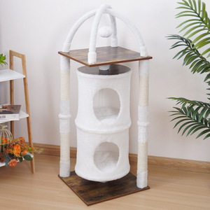 Double Barrel Cat Tree 2 <b>Levels</b> Solid White Sisal Scratching <b>Post</b> Durable Pet Furniture For Indoor Cats - Product Image 2