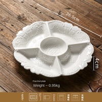 Assiette à dîner Dim Sum à cinq compartiments en relief en porcelaine jetable de style européen pour une utilisation en fête