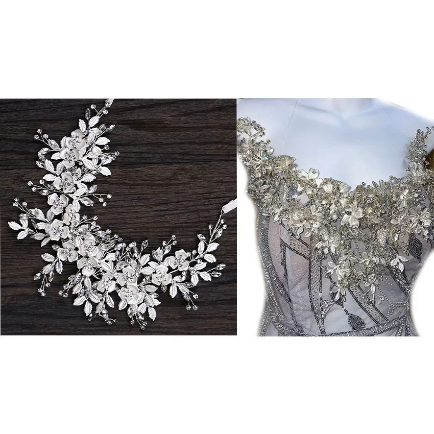 ブライダルアクセサリーを縫うための新しい美しいDIY手作りの葉花のウェディングドレスウェディングガラスクリスタルパッチアップリケ
