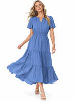 Nouvelle arrivée, robe midi brodée à manches courtes et col en V, style européen et américain, pour femmes, robe décontractée pour les vacances d'été, ODM/OEM