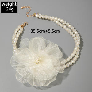 <span class=keywords><strong>Collier</strong></span> ras-du-cou tendance pour femme avec perles d'imitation et chaîne à maillons floraux, en <span class=keywords><strong>fil</strong></span> de <span class=keywords><strong>nylon</strong></span>, style doux, double couche, cadeau d'anniversaire - Product Image 6