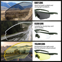 Lunettes de sécurité certifiées ANSI TR90 Z87, UV400, anti-rayures, tactiques, avec 3 verres interchangeables, possibilité d'insertion de prescription