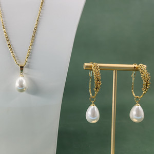Set di gioielli <span class=keywords><strong>in</strong></span> oro 18K orecchini di grano pendenti a goccia di colore impermeabile con catena <span class=keywords><strong>in</strong></span> <span class=keywords><strong>acciaio</strong></span> inossidabile - Product Image 6