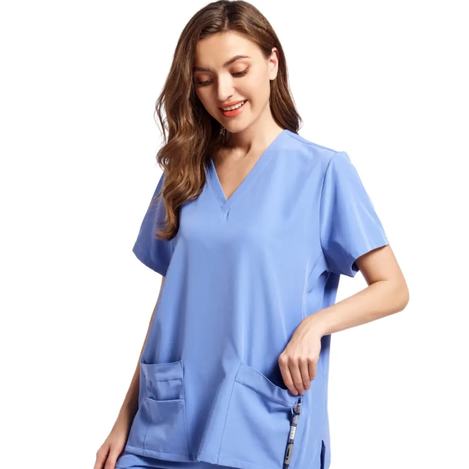 Infermiere uniforme ospedale Spandex Workwear scrub manica corta poliestere uniformi mediche per le donne