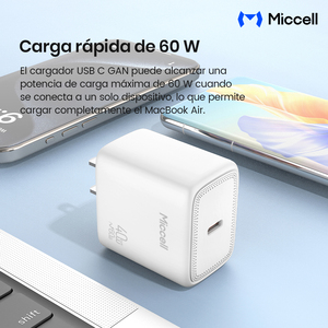 Cargador Miccell 60W GaN con Puerto <span class=keywords><strong>USB</strong></span>-C y Tecnología PD, <span class=keywords><strong>Adaptador</strong></span> Universal para iPad y Móvil - Product Image 5
