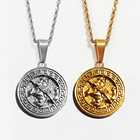 Pendentif Guerrier Sparten Antique en Or Vintage, Médaille Grecque Zeus, Collier en Acier Inoxydable pour Hommes, Pendentif Méduse