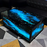 Table de bar moderne en résine époxy avec éclairage LED RGB, effet galaxie étoilée, boîte lumineuse rectangulaire, pour discothèque, salon, hôtel, événement