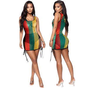 Vêtements <span class=keywords><strong>Rasta</strong></span> pour femmes Creux Perspective Couleur Cross-border Mesh Beach Blouse Gilet Robe Beach Wear Jupe - Product Image 2