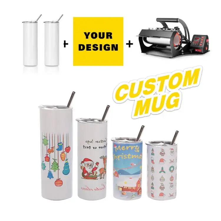 Gobelet fin blanc à motif personnalisé, Sublimation thermique, transfert de chaleur, tasse droite pour voiture, Cola, bière, tasse mince, quantité minimale de commande