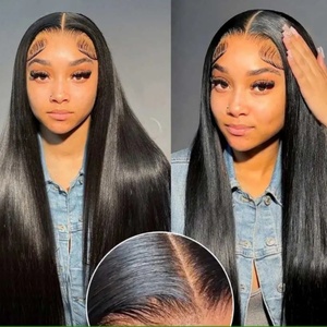 Peluca de Cabello Humano con Frente de Encaje HD, Pelucas sin Pegamento Listas para Usar, Cabello Humano Virgen Indio con Cutícula Alineada para Mujeres Negras - Product Image 1