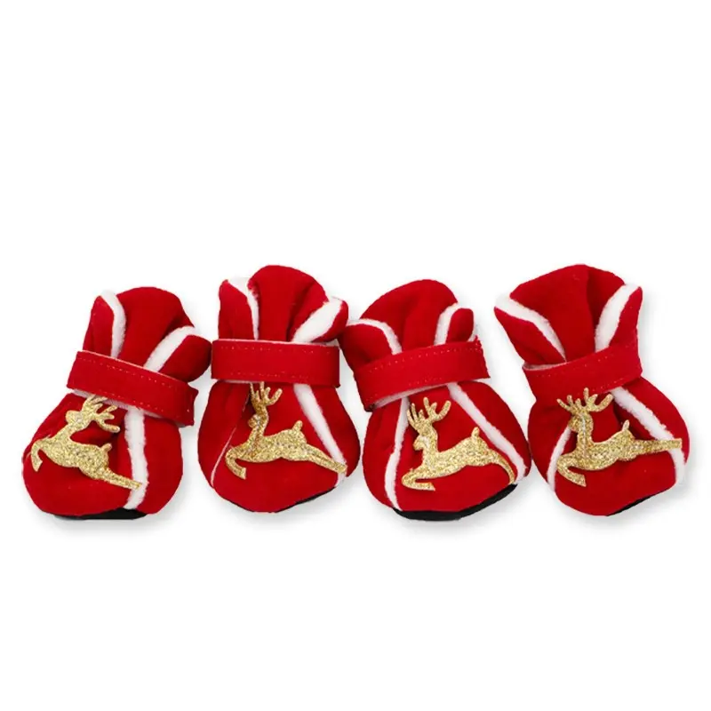 Christmas Dog Winter Shoes Paw Protector 4 Pcs Santa Red Puppy Shoes Boots Xmax Dog Decoration for Small Dogs Cats