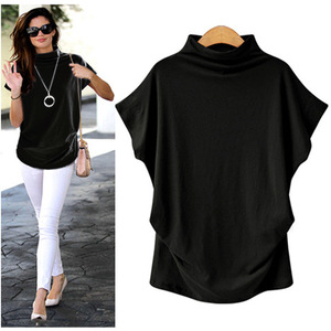 <span class=keywords><strong>Ropa</strong></span> de <span class=keywords><strong>Mujer</strong></span> de <span class=keywords><strong>Tallas</strong></span> <span class=keywords><strong>Grandes</strong></span>, Estilo Europeo y Americano, Top de Cuello Alto con Mangas Murciélago, Mezcla de Algodón, Verano 2022, <span class=keywords><strong>WISH</strong></span> - Product Image 2