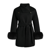 Jxwatcher Nouvelle Arrivée Manteau en Laine Double Face de Luxe Tendance avec Ceinture et Poignets en Véritable Fourrure de Renard Naturel pour Femme – Manteau d'Hiver en Pure Laine Neuve