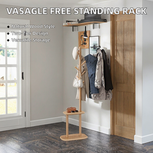<span class=keywords><strong>VASAGLE</strong></span> Porte-manteau multifonction à 2 niveaux avec 8 crochets et <span class=keywords><strong>étagère</strong></span> <span class=keywords><strong>de</strong></span> <span class=keywords><strong>rangement</strong></span>, 170,7 cm <span class=keywords><strong>de</strong></span> haut, pour entrée/hall/chambre, couleur naturelle - Product Image 2