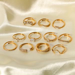 New Arrival Trendy Jewelry 18k Gold Plated Zircon Inlay Stainless Steel Dainty <b>Adjustable</b> <b>Ring</b> for Women - Product Image 2