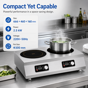 Commercial Tabletop <b>Double</b> Burner <b>Induction</b> Cooker Stainless Steel Portable 2 Head <b>Induction</b> <b>Hob</b> for Restaurant Cafe Countertop - Product Image 3