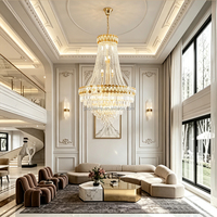 Grand lustre en cristal doré, luminaire suspendu de luxe pour plafond haut, idéal pour villa, escalier, hall d'hôtel, décoration intérieure