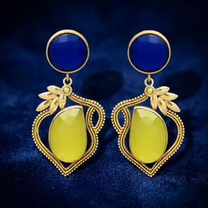 Pendientes de Gota de Latón Chapado en Oro con Calcedonia Espuma Marina, Hechos a Mano, para Compromiso, Boda, Estilo Étnico, Nueva Llegada - Product Image 2