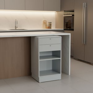 Modern Kitchen Cart Light Grey 50x46x90cm With 2 Drawers And <b>Open</b> Shelf Storage Unit - Product Image 3