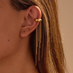 Pendientes de Moda de Acero Inoxidable 316L, Chapados en Oro de 14k y 18k, Pendientes Finos Tipo Brazalete, Sin Perforación, para Mujer - Product Image 1