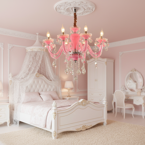 Lustre en verre moderne simple et doux pour chambre d'enfant Fille romantique Princesse Lustre en cristal rose Bougie lumineuse - Product Image 3