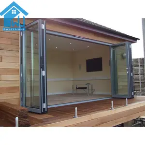 Bi-Opvouwbare Amerikaanse 4 Panel Bi Opvouwbare Patio Groothandelsprijs Aluminium Frame Minder Slimme Poedercoating Moderne Huis Vouwdeur