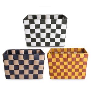 Cesta de Almacenamiento de Cuero PU Tejida a Mano con Asas, Diseño Rectangular a Cuadros, Organizador Sostenible <span class=keywords><strong>para</strong></span> el Hogar, Venta <span class=keywords><strong>al</strong></span> <span class=keywords><strong>Por</strong></span> <span class=keywords><strong>Mayor</strong></span>, Personalizable - Product Image 1