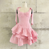 CA2034 Robe Courte d'Été Élégante Couleur Unie Style Bandeau à Bretelles avec Ourlet Volanté Esthétique Fraîche et Douce – Vente en Gros