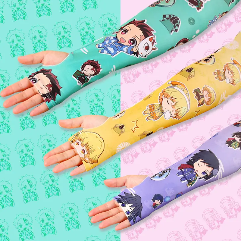 8 designs Hot sale Anime Demon Slayer summer sun protective Quick Dry Sublimation Compression Ice Silk Arm Sleeves
