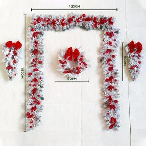 LINGKAI Pre-lit Flocked Christmas Wreath With Red Bow Berries Pine Cones <b>LED</b> <b>Light</b> Front Door Christmas Wall Decor - Product Image 3