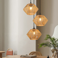 Luminaire suspendu carré en rotin avec hauteur réglable pour chambre à coucher, cuisine, salon