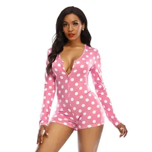 Custom wholesale new design popular adult women onesie sexy sleepwear V-neck pajamas jumpsuit for women