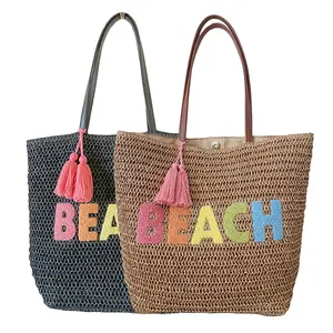 custom logo seagrass eco friendly material bags top Quality Straw Beach Handbags