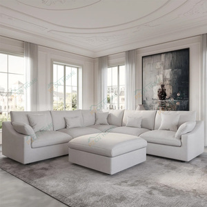 أريكة سحابية ناعمة مقاومة للماء سوداء ، أريكة عالية الكثافة إسفنجية ، مقاعد مقطعية مع أثاث عثماني - Product Image 4