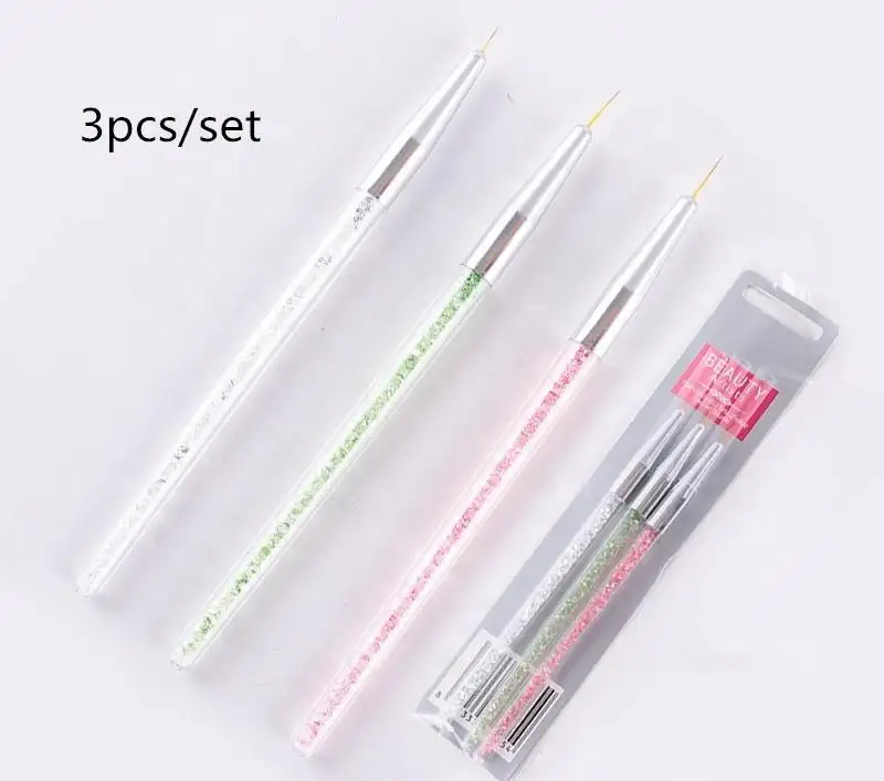 3pcs/set Nail Drawing Pen Paint Acrylic Liner Brush Hook Drawing Pen Crystal Drill Pipe Strip Nail Brush
