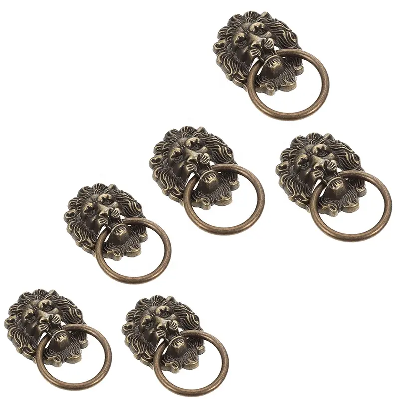 6 PCS Lion Head Knobs Pull, Antique Bronze Ring Pull Handles for Dresser Drawers Cupboard Closet Jewelry Box, with Screws.