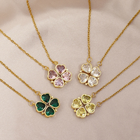 Bijoux fantaisie cadeau saint valentin pliant magnétique 4 coeurs chanceux 4 feuilles trèfle pendentif or 18 carats collier en acier inoxydable