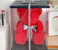 AYOYO OEM Rose Gift 40cm Ours en peluche rose rouge Fleur artificielle Cadeau de Noël 2025 Cadeau de la Saint-Valentin Ours en fleurs pour femmes