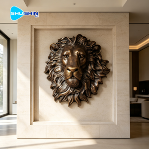 Sculpture murale en bronze proportionnelle, tête de lion dorée en relief, statue antique de tête d'animal, décoration murale, souvenir - Product Image 3