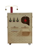 Arbre à chat multi-niveaux en bois massif avec une jolie maisonnette pour chat, des jouets interactifs suspendus et roulants pour chatons et chats adultes d'intérieur