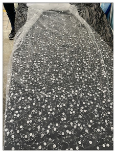 Tela de Encaje de Malla Bordada Floral con Cuentas, 100% Poliéster Ecológico, de Alta Calidad, para Vestidos Vintage Sexys - Product Image 2