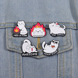 Pin esmaltado de gato gordo blanco bonito, libro de café, <span class=keywords><strong>motosierra</strong></span>, trabajo, insignia de solapa de Animal, broche de Metal divertido, regalo al por mayor - Product Image 1